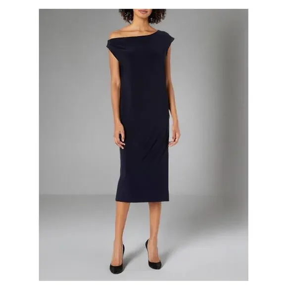NWOT Norma Kamali Women's Drop Shoulder Dress in Navy Midnight Size Small - Picture 3 of 9